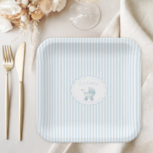 Assiettes En Carton Chariot Bleu C'est un Garçon Baby Shower