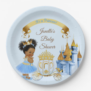 Assiettes En Carton Chariot de château de princesse royale bleu or fil