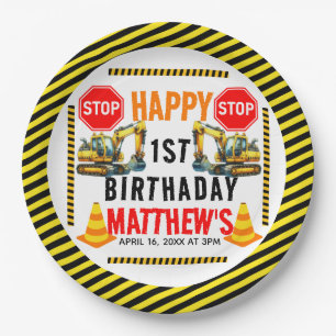 Assiettes En Carton Chariot de construction 1ère fête d'anniversaire