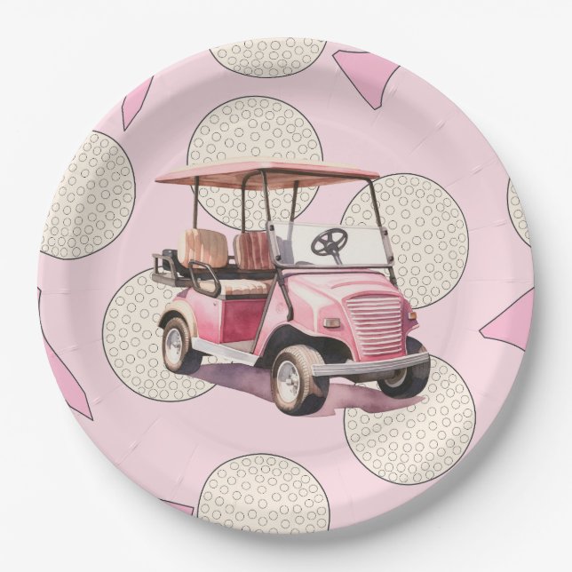 Assiettes En Carton Chariot de golf rose pour femme joueur (Devant)