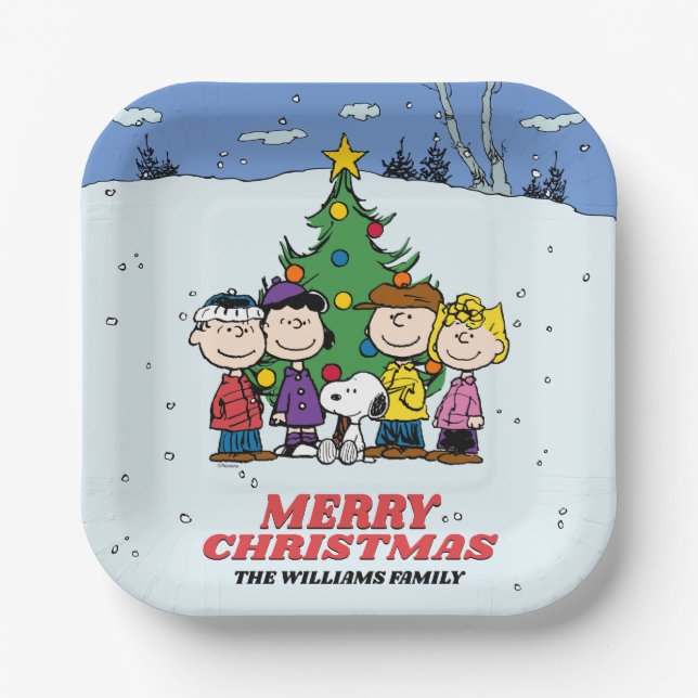 Assiettes En Carton Charlie Brown et la fête de Noël des amis (Recto)