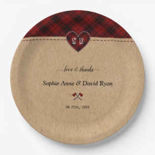 Assiettes En Carton Charme Rustique Buffalo Rouge Plaid Monogramme Mar
