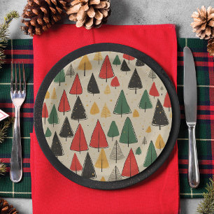 Assiettes En Carton Charme vintage : Motif d'arbre de Noël