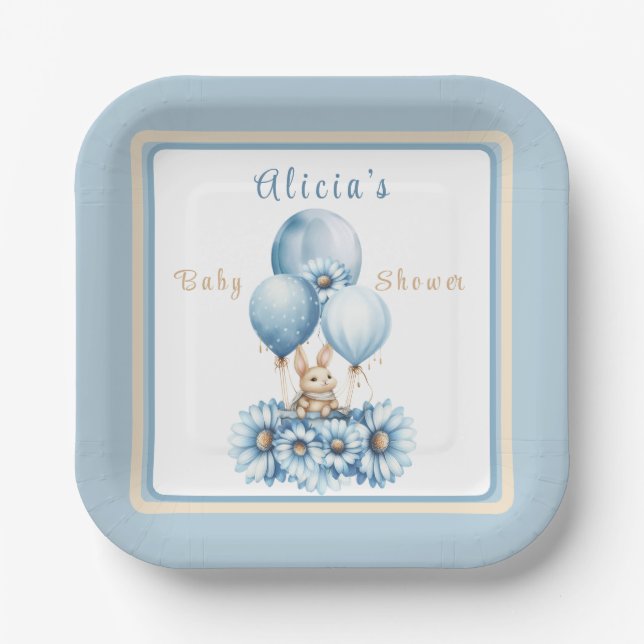 Assiettes En Carton Charming Bunny In Blue Boy's Baby shower (Recto)