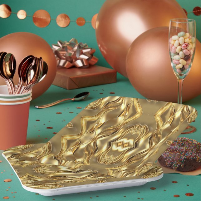 Assiettes En Carton Charming golden-colored pattern  (Multi)