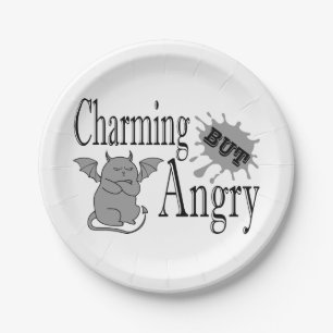 Assiettes En Carton Charming mais en colère petit chat diable drôle ci