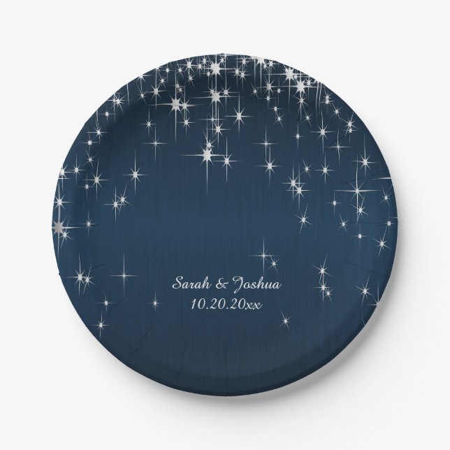 Assiettes En Carton Charming Star Struck Mariage | bleu marine (Devant)