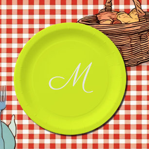 Assiettes En Carton Chartreuse jaune - monogrammed