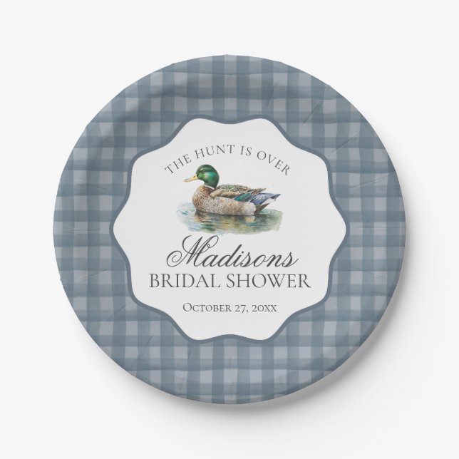 Assiettes En Carton Chasse au canard colvert Gingham bleu Shower de ma (Devant)