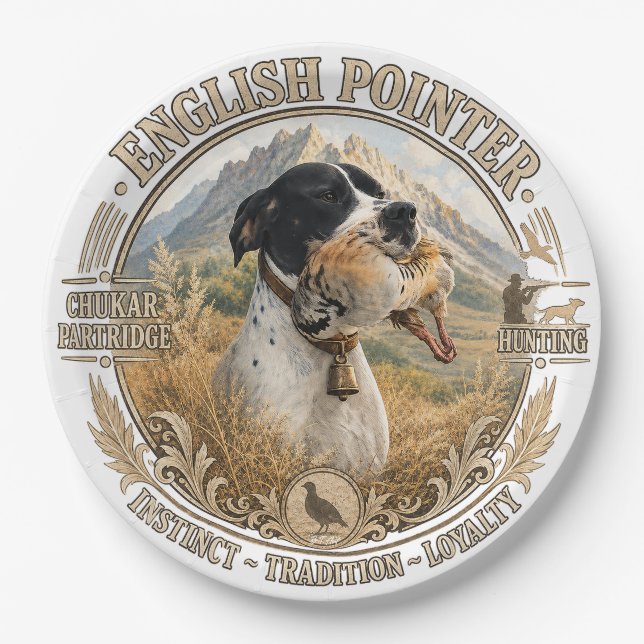 Assiettes En Carton Chasse au Pointer Anglais ,Perdrix Chukar (Devant)