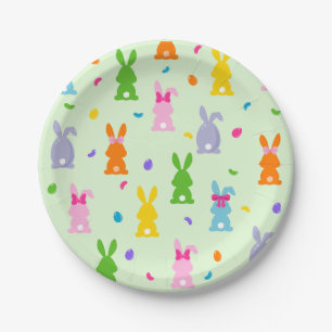 Assiettes En Carton Chasse aux oeufs de lapin de Pâques aux couleurs