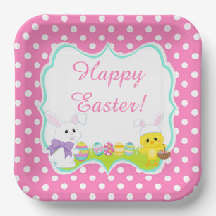 Assiettes En Carton Chasse aux oeufs de Pâques mignonne lapin et pouss