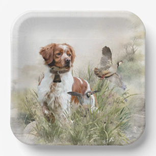 Assiettes En Carton Chasse avec un chien breton, Art