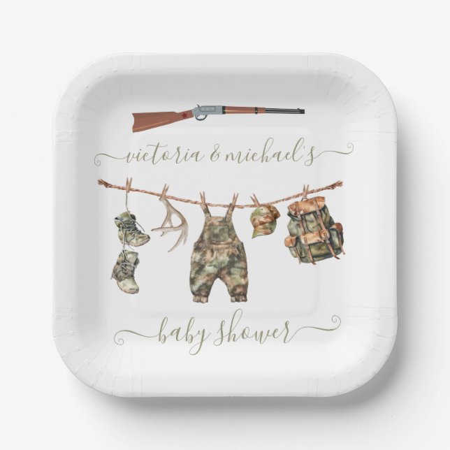 Assiettes En Carton Chasse Baby shower Camo Boy (Recto)
