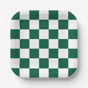 Assiettes En Carton Chasseur À damiers vert et blanc