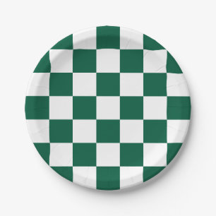 Assiettes En Carton Chasseur À damiers vert et blanc