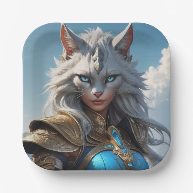 Assiettes En Carton Chat à oeil bleu (Recto)