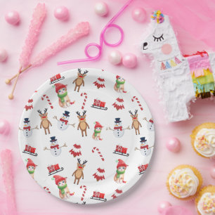 Assiettes En Carton Chat amusant chaton Père Noël animal bonhomme de n