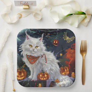 Assiettes En Carton Chat angora turc Halloween effrayant