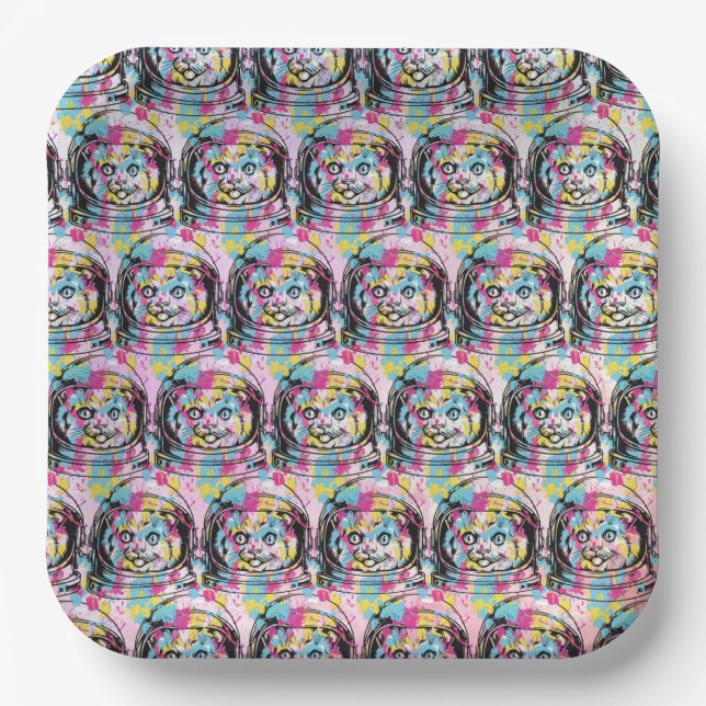 Assiettes En Carton Chat Astronaute (Recto)