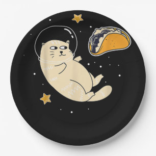 Assiettes En Carton Chat astronaute dans l'espace Taco Moon
