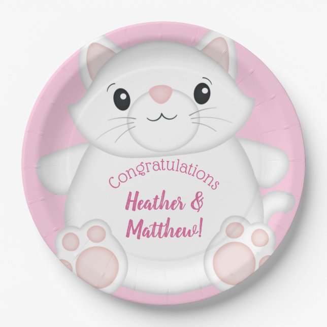 Assiettes En Carton Chat Baby shower Kitty Rose (Devant)