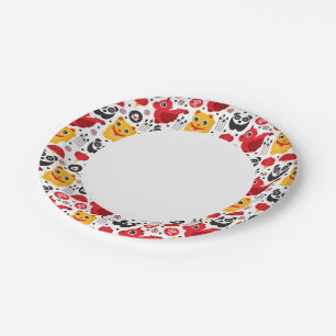 Assiettes En Carton Chat chanceux, dragon et panda