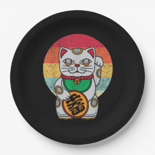 Assiettes En Carton Chat chanceux japonais Maneki Neko Kawaii Koban Fe