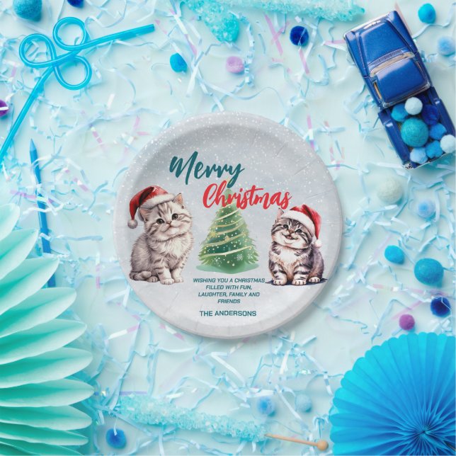 Assiettes En Carton Chat chaton chatte à l'aquarelle mignonne Père Noë (Fête)