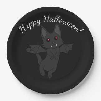 Assiettes En Carton Chat Chauve-Souris Halloween Joyeux Halloween