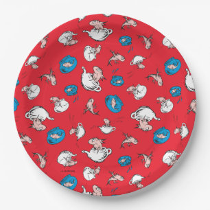 Assiettes En Carton Chat Dans Le Casquette Le Motif rouge poisson