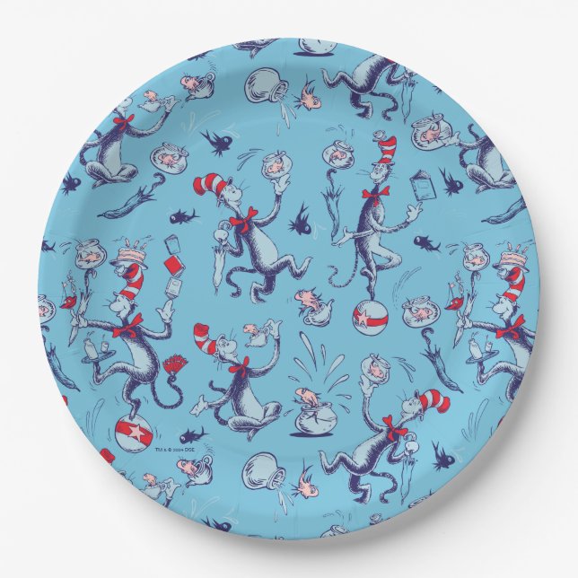 Assiettes En Carton Chat Dans Le Casquette | Motif bleu (Devant)