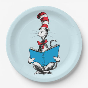 Assiettes En Carton Chat dans le chapeau en lecture