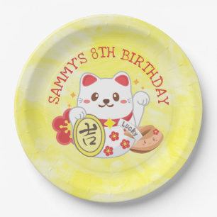 Assiettes En Carton Chat de chance oriental Kawaii pour fête d'anniver
