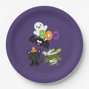 Assiettes En Carton Chat de Cute Halloween, bat, mummy et ghost