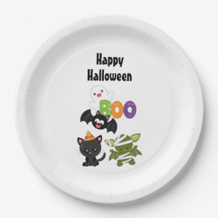 Assiettes En Carton Chat de Cute Halloween, bat, mummy et ghost