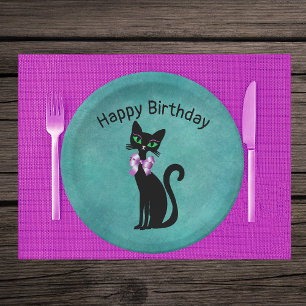 Assiettes En Carton Chat de fête d'anniversaire fantaisie en nœud papi