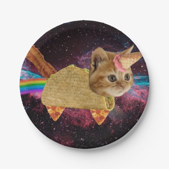 Assiettes En Carton Chat De Licorne Chat De Taco Chat De L Espace Zazzle Fr