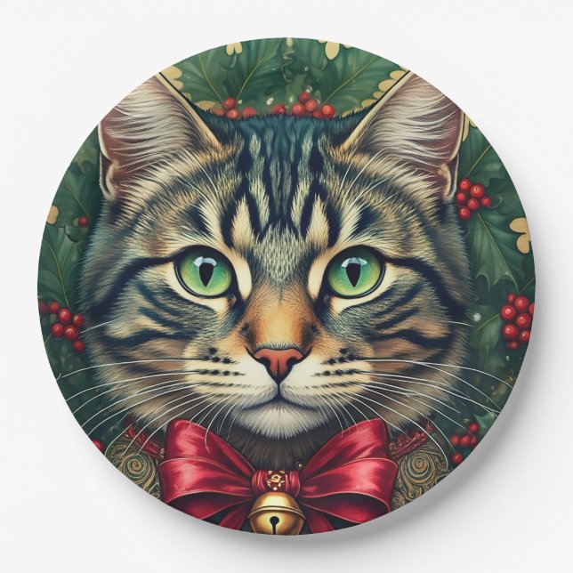 Assiettes En Carton Chat de Noël 2024 (Devant)