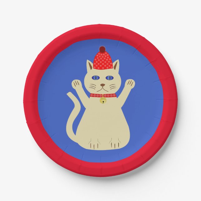 Assiettes En Carton Chat de Noël mignon (Devant)