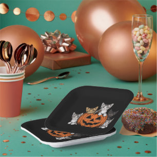 Assiettes En Carton Chat des années 90 Halloween Rétro Saison Sombre