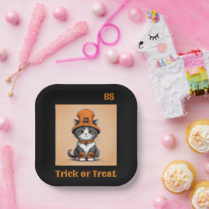 Assiettes En Carton Chat d'Halloween mignon déguisé Festif