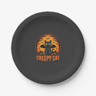 Assiettes En Carton Chat effrayant Halloween Chauve-souris Lune Graphi