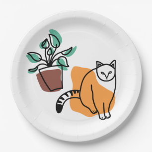 Assiettes En Carton Chat et le plante
