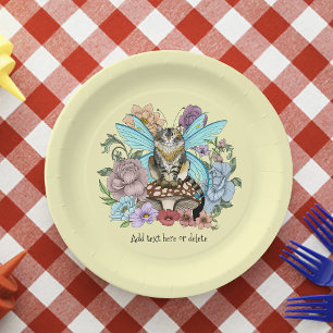 Assiettes En Carton Chat féerique tabby pastel fantaisiste floral