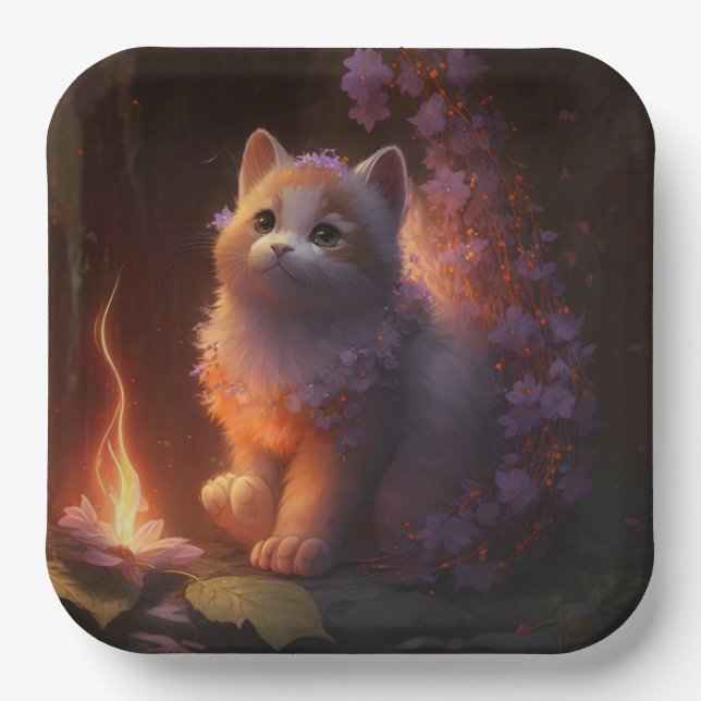 Assiettes en carton chat Fleur (Recto)