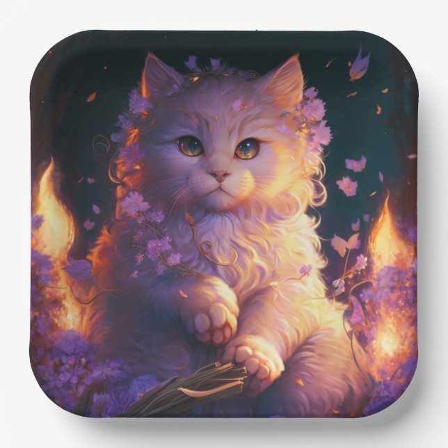 Assiettes en carton chat Fleur (Recto)