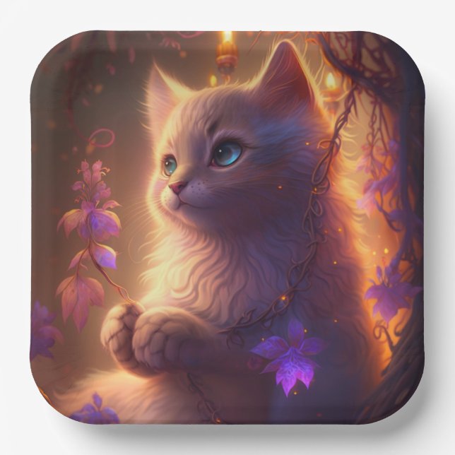 Assiettes en carton chat Fleur (Recto)