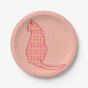 Assiettes En Carton Chat Japonais - Batik Orange Corail