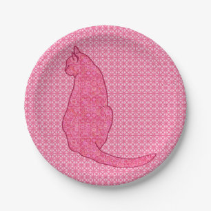 Assiettes En Carton Chat japonais - Fuchsia Pink Batik